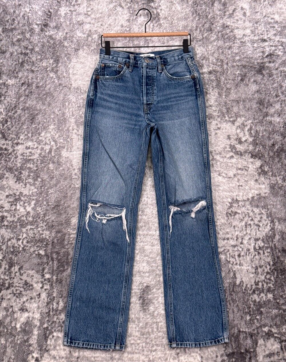 RE/DONE Jeans 25 Womens 90s High Rise Loose Fit Ripped Knee Denim